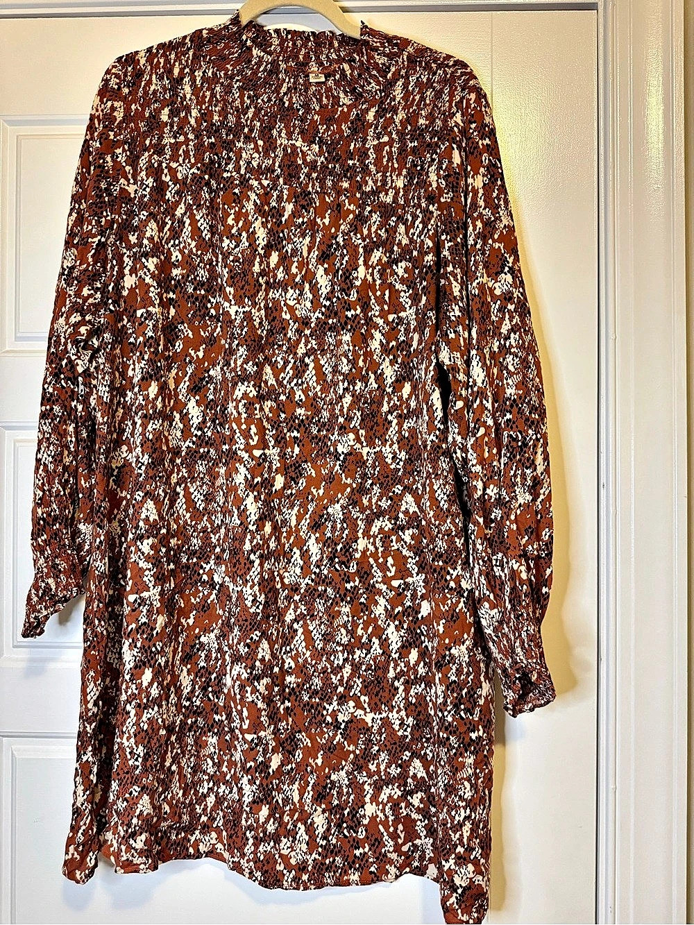 Uncle Frank Snake Skin Animal Print Long Sleeve Mini Dress Brown Size Medium